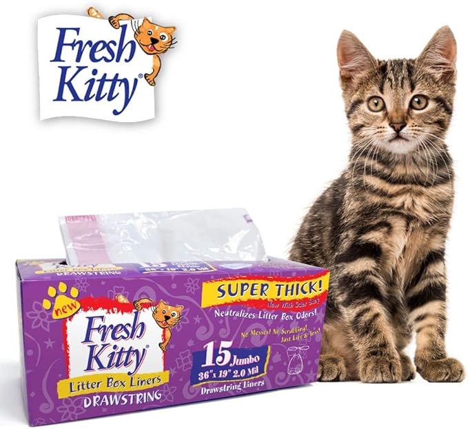 15 Count Fresh Kitty Litter Box Liners Super Thick, Durable, Easy Clean Up Jumbo Drawstring Scented Litter Pan Box Liners, Bags for Pet Cats