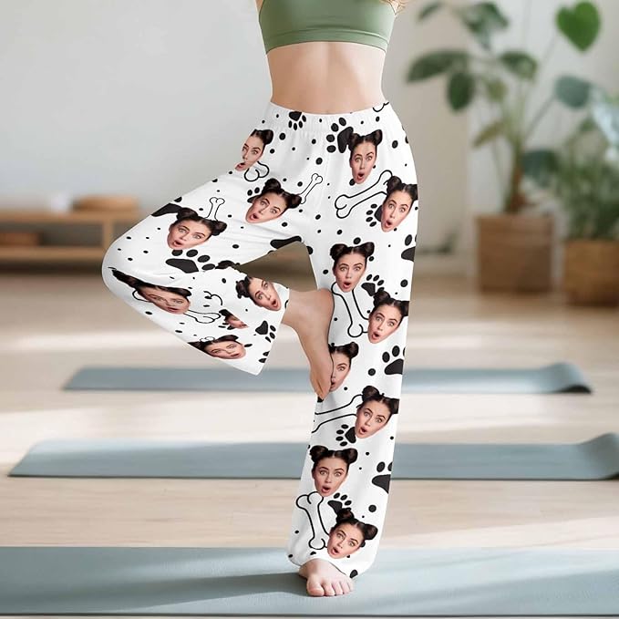 Custom Couple Pajama Pants Sock with Funny Face, Personalized PJ Anniversary Birthday Women Men Pants