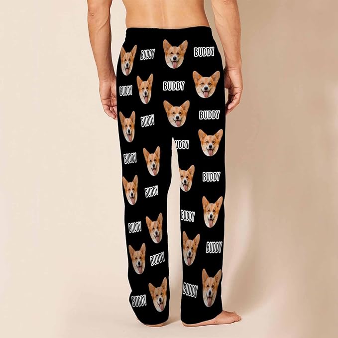 MyPupSocks Custom Pajama Pants for Pet Lover, Personalized Photo Face Printed Pajama Bottoms Sleepwear with Pockets
