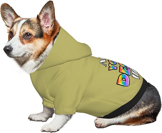 Custom Dog Hoodie for Small Pets, Personalized Photo Text Pet Warm Pullover Sweatshirt with Name Number, Customized Gifts Soft Hooded Cats Kitten Clothes, Dark Khaki, M,