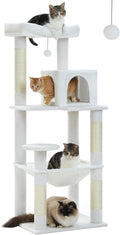 Cat Tree for Large Cats with Metal Plush Big Hammock, 56.3" Cat Tower for Indoor Cats with 2 Door Condo House, 6-Tier Cat Shelves with Scratching Posts and Large Top Perch, Cream White