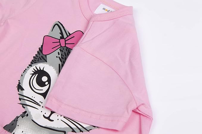 Mud Kingdom Little Girls Dresses Cotton Summer Holiday Cute Cat Dress Short Sleeve