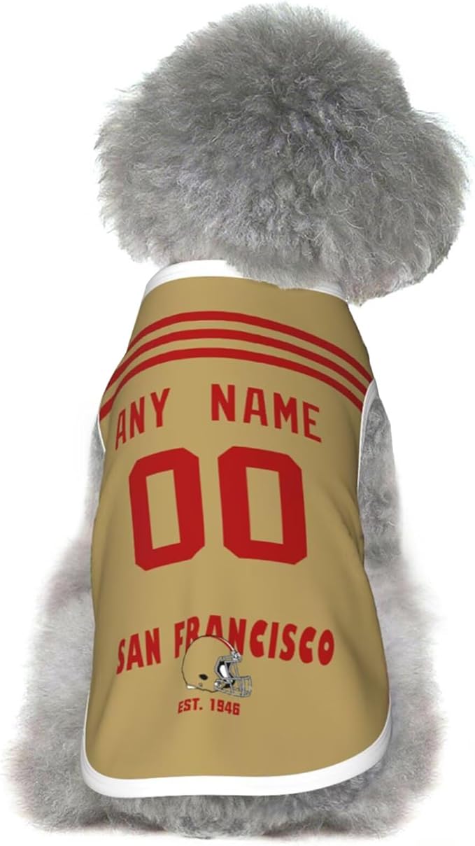 San Francisc0 Dog Clothes Jersey Pet Jersey Customized Any Name & Number S-5XL for Small Middle and Big Dogs
