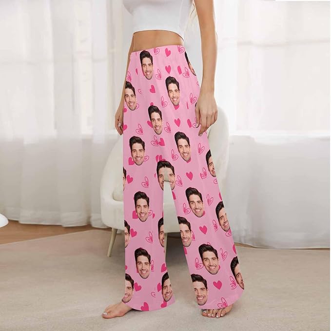 Artsadd Personalized Christmas Pajama Pants Socks for Men Custom Photo Pajama Bottoms for Men S-XXL