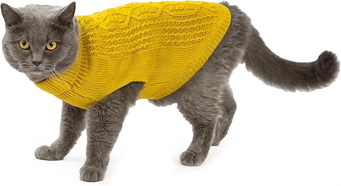 Stretchy Cat Sweater - 17 Colors & 6 Sizes | Snug Winter-Ready Knit for Boy/Girl Cats & Kittens(Dark Yellow, Large)