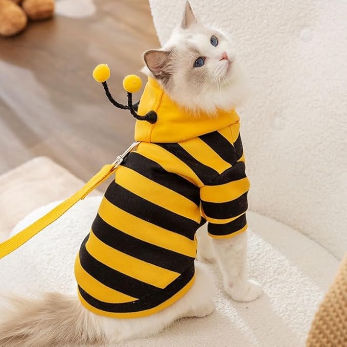 Selena Cat Bee Antennae Costume Hoodies Cute Bee Stripes Dog Kitten Puppy Pet Apparel (X-Large,Yellow&Black)