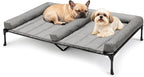 Veehoo Cooling Raised Dog Beds + Waterproof Double Dog Bed Cushion for Two Medium Dogs, Elevated Pet Cot with Removable Bolster Mat, Breathable Mesh, No-Slip Feet, Pets Couch Bed, 49x 33inches, Grey