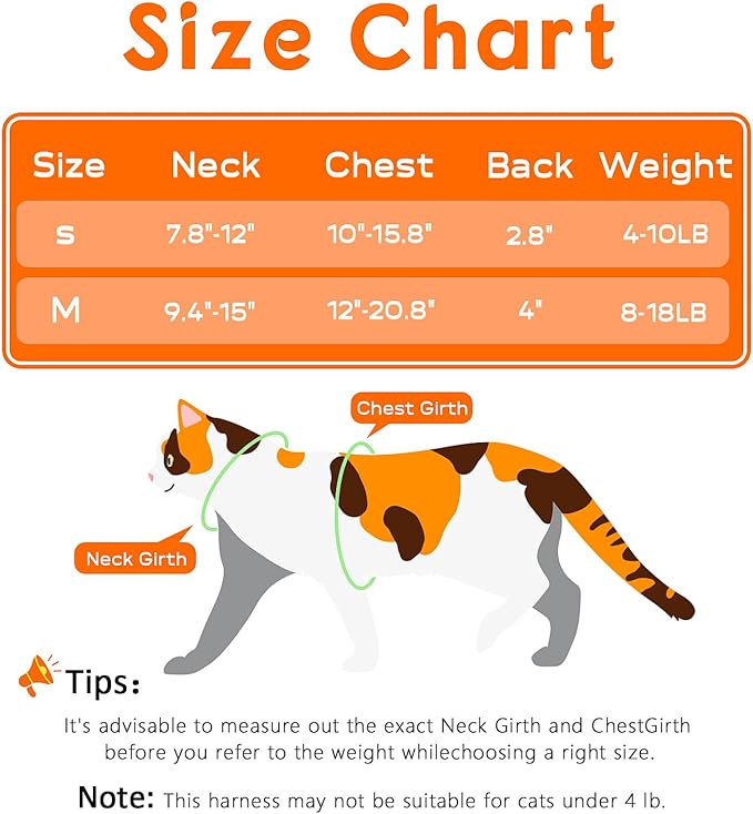 Halypet Cat Harness and Leash Set, Escape Proof 3-in-1 Adjustable Harness for Cats & Kitten, Soft Lightweight, Easy On & Control for Walking, Travel & Outdoor Use, Vibrant Leopard Orange, Medium