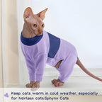 QBLEEV Cat Clothes, Soft Cat Sweaters for Cats Only, Kitten Surgery Recovery Suit Onesie Pajamas, Four Legs Cats Shirts Apparel Clothing for Hair Loss Prevention, Purple, XL