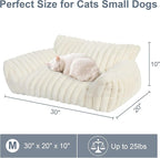 Cute Cat Couch Bed for Indoor Cats, Fluffy Pet Cat Sofa with Premium Soft Corduroy Fleece, Cute Small Dog Beds for Small Dogs, Fuzzy Puppy Chair with Removable Washable Cover (30x20x10,Cream)
