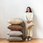 Pack of 2 Oversized Leather Pillow Cover Neutral Decorative, Beige Modern Boho Abrasion Floor Cushion Covers, for Home Decor Outdoor Waterproof Pet Hair Resistant Throw Pillow Covers 28x28 inch