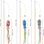 Fashion&cool Cat Wand Toy, 3pcs 16 Inch Natural Wooden Teaser With 5 Pcs Silvervine Sticks, Interactive Elastic String Stick Pole for Indoor Cats