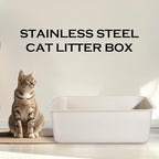 Stainless Steel Cat Litter Box - Metal High Sided Cat Pan, Large Khaki Gray Stainless Steel Box, Indoor Litter Tray, Non Stick, No Smell, Easy to Clean, Pet Toilet Supplies for Kitten, Kitty, Rabbit