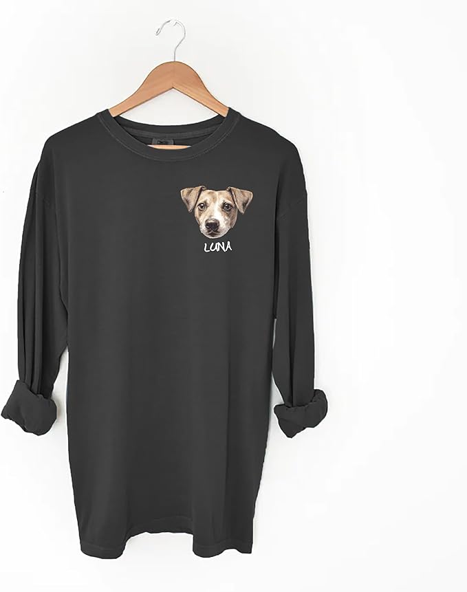 Custom Dog Photo Shirt, Cute Cat Mom Dad Gifts, Pet Lover Long Sleeve Shirts and Sweatshirts, Sentimental Memorial Personalized Gifts for Christmas, Birthday Multiple Colors