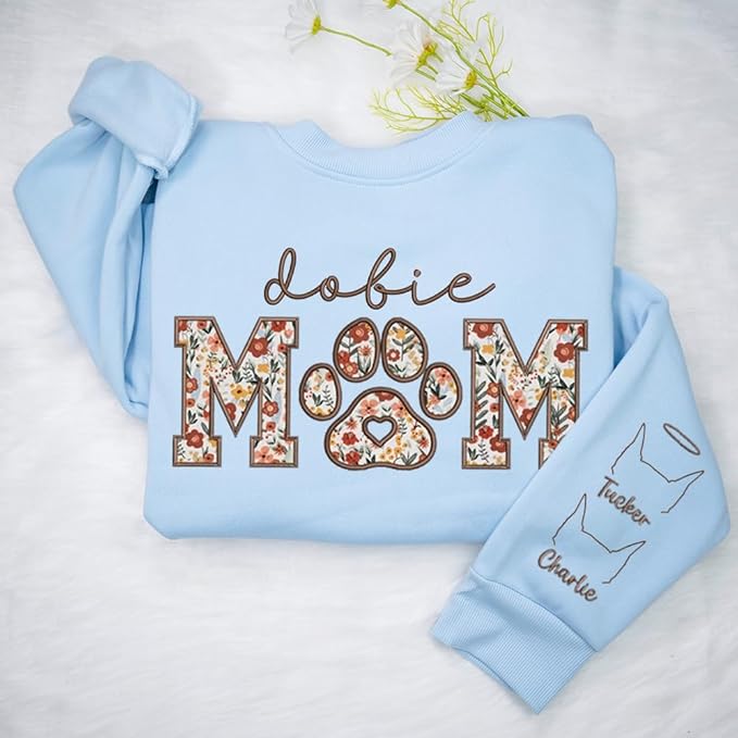 CHILLEVER Personalized Embroidered Dog Mom Sweatshirt, Dog Mama Crewneck, Gift for Mom, Pet Name On The Sleeve