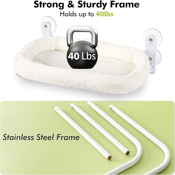 AMOSIJOY Cordless Cat Window Perch, Window Hammock for Cats with 4 Strong Suction Cups, Solid Metal Frame and Soft Cover, Indoor Cat Bed