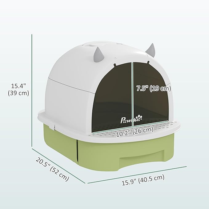 PawHut Cat Litter Box, Covered Kitty Litter Box with Lid, Scoop, Deodorizing Bags for Odor Control, Privacy, Portable, Easy to Clean, Green