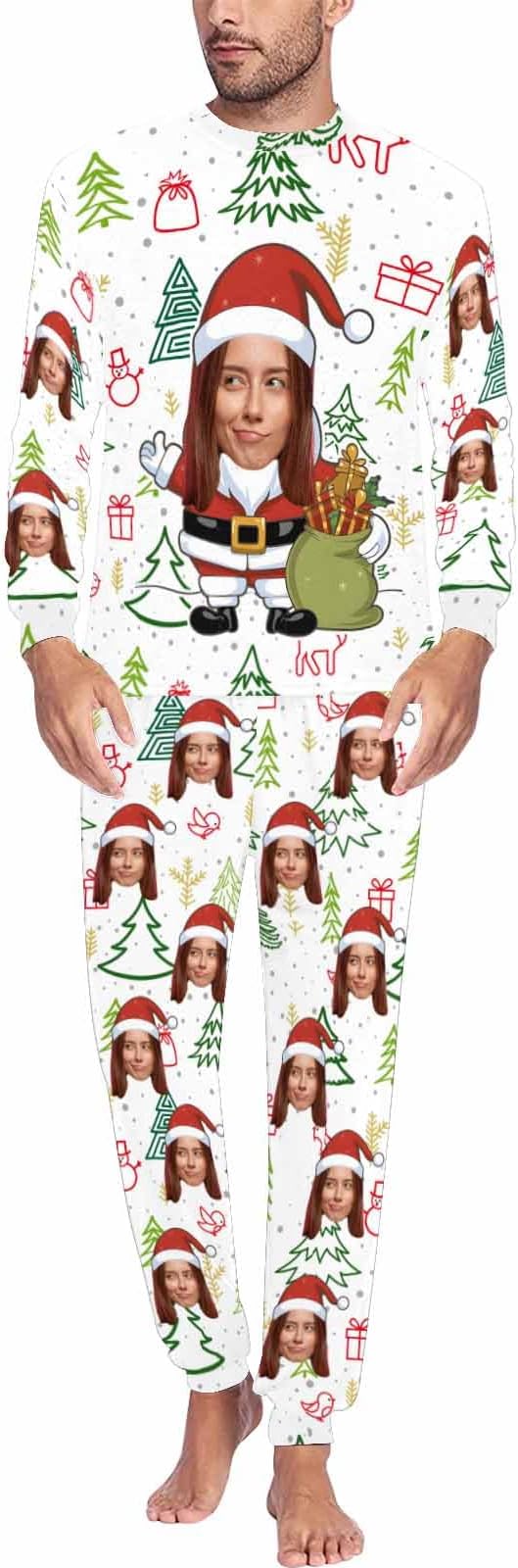Artsadd Personalized Pajamas with Faces for Women Men Custom Christmas Pajamas Gifts for Family Couple, Funny Photo Pjs