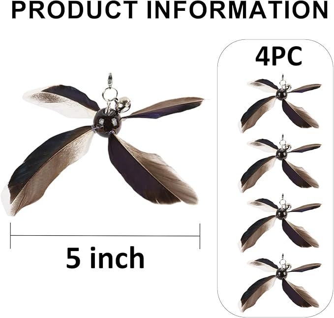 ottmat Cat Wand Toys Interactive for Indoor Cats, 4PC 4-Blade Feather Propeller Refills (Classic Mocha Brown)