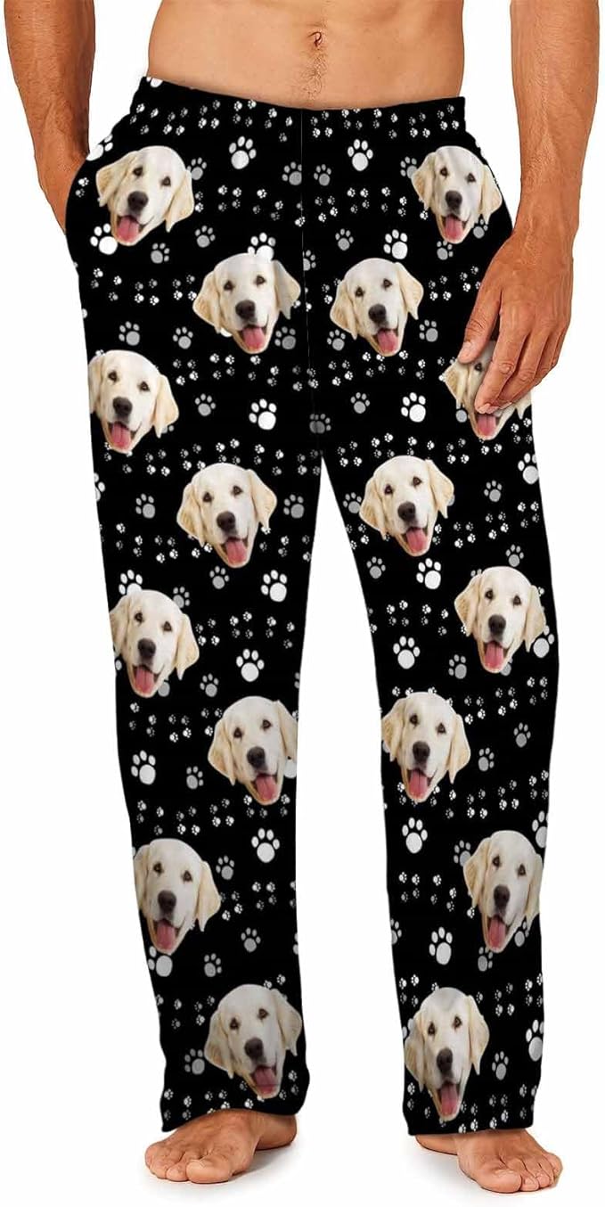 MyPupSocks Custom Pajama Pants for Pet Lover, Personalized Photo Face Printed Pajama Bottoms Sleepwear with Pockets