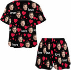 D-Story Custom Short Pajama Set with Pet Face Personalized Photo Sleepwear 2 Pieces Pjs Nightwear Xmas Gift for Women
