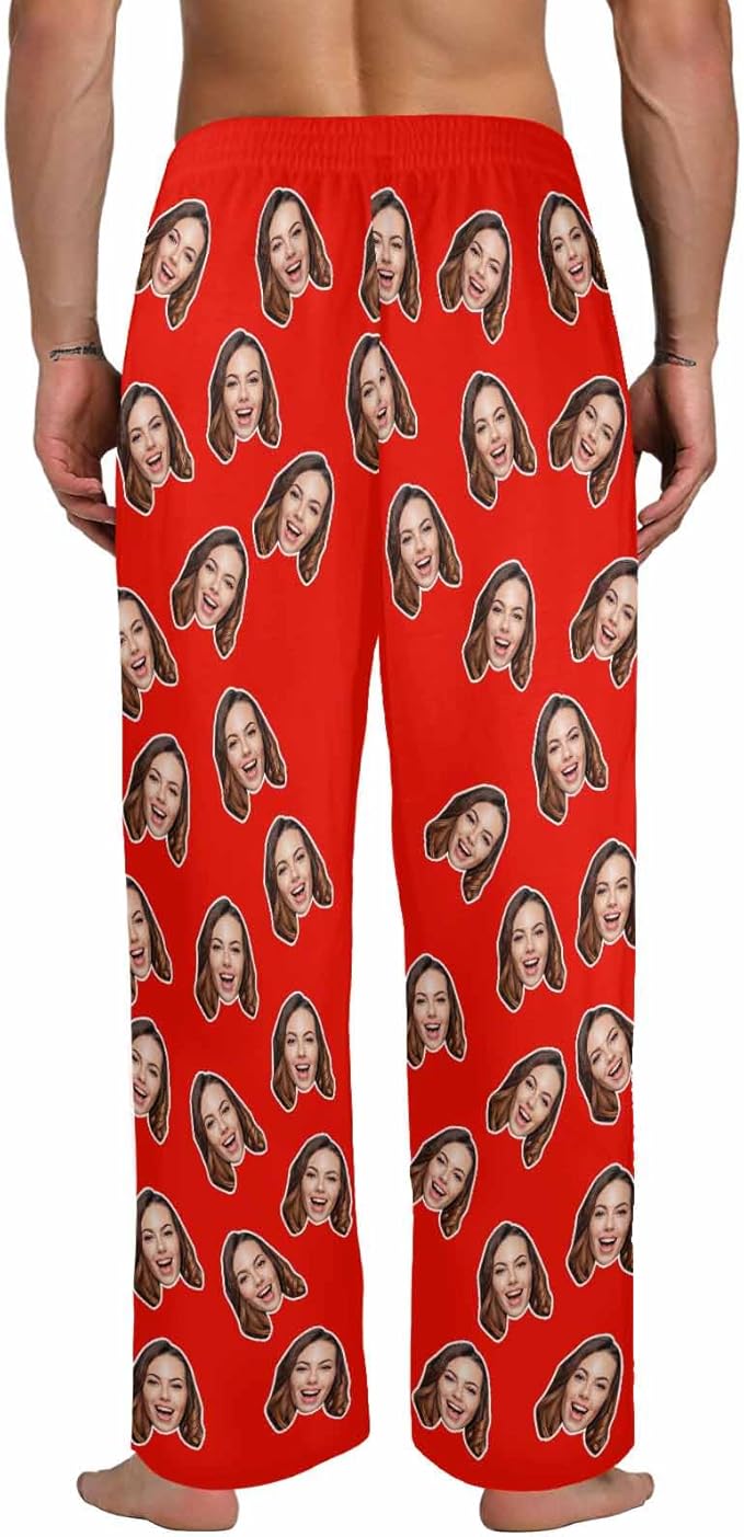 Artsadd Personalized Christmas Pajama Pants Socks for Men Custom Photo Pajama Bottoms for Men S-XXL