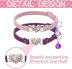 BINGPET Cat Collar Breakaway with Bell, Pack of 2 Heart Bling Collar Safety with Soft Velvet Adjustable for Kittens