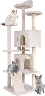 BestPet | 70" Cat Tree Tower | Beige | Sturdy, Easy to Assemble, Multi-Level Activity Center with Sisal Scratching Posts, Condos, Perches, Hanging Cat Toys, Observation Decks & Ladder
