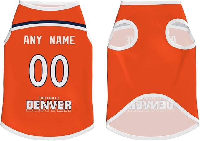 Denver Custom Pet Jersey Dog Clothes Jersey Various Sizes Customized Any Name & Number for Small & Middle and Big Dogs