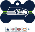 GoTags Personalized Seattle Seahawks Dog Tag, Brass Metal Bone Shape Pet ID Tag Engraved with Name and Custom Text, Every NFL Football Team Pet Apparel (Large)