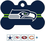 GoTags Personalized Seattle Seahawks Dog Tag, Brass Metal Bone Shape Pet ID Tag Engraved with Name and Custom Text, Every NFL Football Team Pet Apparel (Large)
