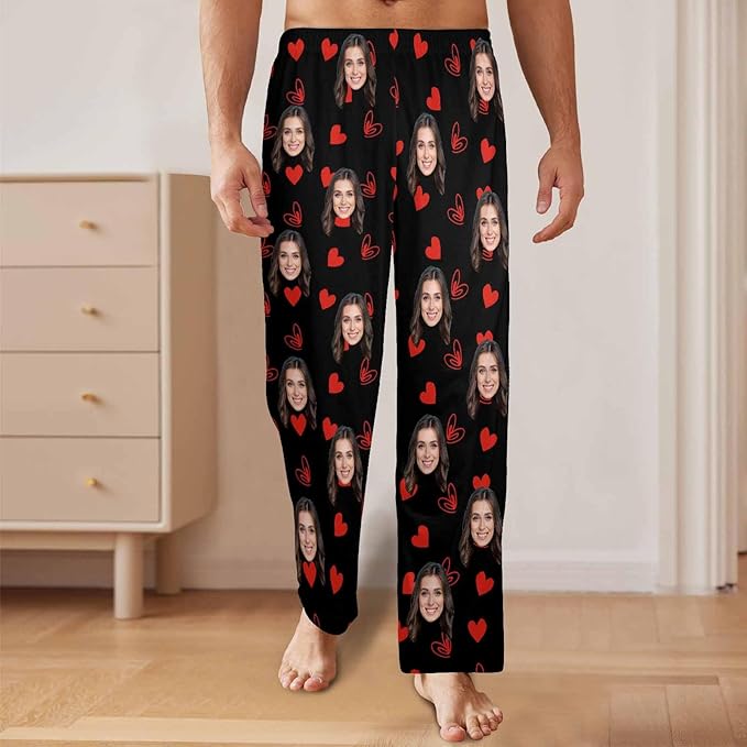Artsadd Personalized Christmas Pajama Pants Socks for Men Custom Photo Pajama Bottoms for Men S-XXL