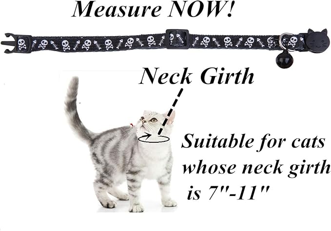 BoomBone Skull Cat Collar Breakaway with Bell,Pack of 2 Safe Halloween Puppy Collars