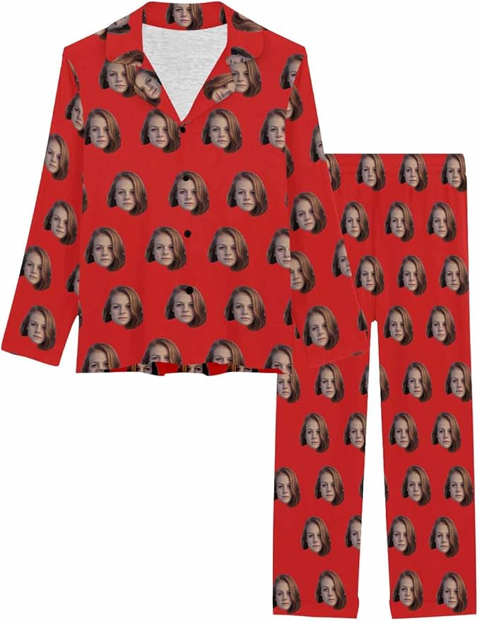 MyPupSocks Custom Face Pajamas for Women Set, Personalized Photo Long Sleepwear XS-XXL