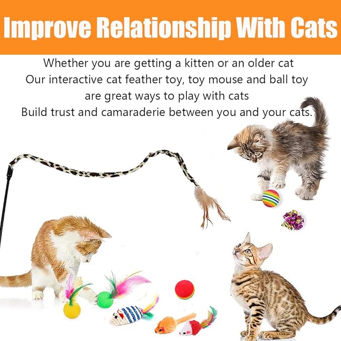 21 Pcs Cat Toys for Indoor Cats Collapsible Cat Tunnel Interactive Feather Teaser Wand Ball Toy for Kitten Cats