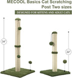 MECOOL Cat Scratching Post Premium Basics Kitten Scratcher Sisal Scratch Posts with Hanging Ball 22in for Kittens or Smaller Cats, Cactus Green