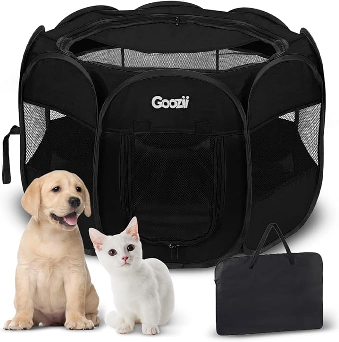 Puppy Playpen Indoor for Small Dogs, Portalble Pet Dog Play Pens Kennel Crate with Top Cover Floor Door Enclosed for Large Cats Animal as Dog Lovers (Black, Medium Size)