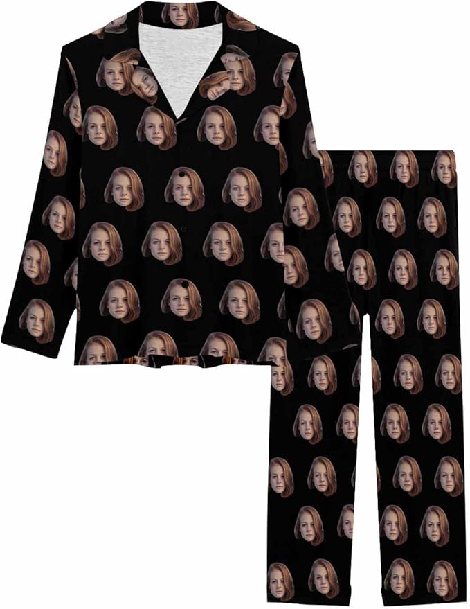MyPupSocks Custom Face Pajamas for Women Set, Personalized Photo Long Sleepwear XS-XXL