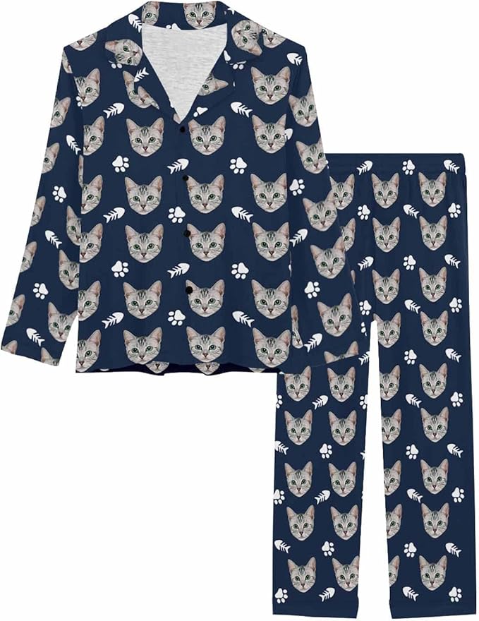 MyPupSocks Custom Face Pajamas for Women Set, Personalized Photo Long Sleepwear XS-XXL