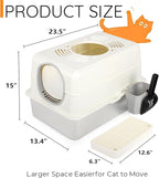 Cat Litter Box with Lid,Extra Large Enclosed Removable Cat Litter Boxes ，Stainless Covered，Top Entry Metal Kitty Litter Box with Cover.High Sided Enclosure with Scoop-White