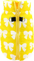 SMALLLEE_LUCKY_STORE Pet Water Resistant Winter Jacket Vest with D-Ring for Small Dog Cat Zip-up Padded Puppy Coat Chihuahua Yorkie Kitten Warm Clothes, Yellow, M