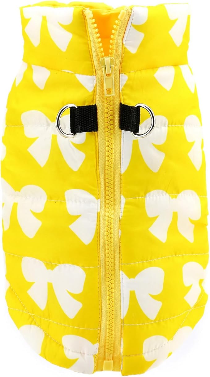 SMALLLEE_LUCKY_STORE Pet Water Resistant Winter Jacket Vest with D-Ring for Small Dog Cat Zip-up Padded Puppy Coat Chihuahua Yorkie Kitten Warm Clothes, Yellow, M