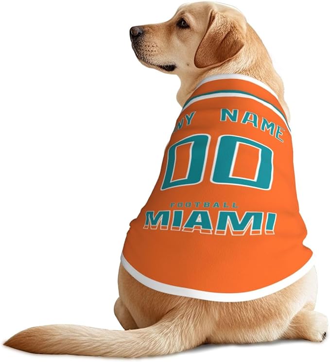 Miami Custom Pet Jersey Dog Clothes Jersey Various Sizes Customized Any Name & Number for Small & Middle and Big Dogs