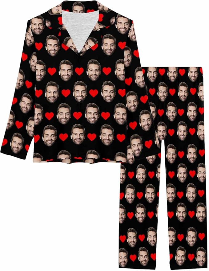 MyPupSocks Custom Face Pajamas for Women Set, Personalized Photo Long Sleepwear XS-XXL