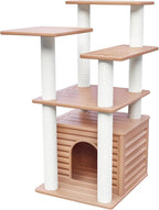 46” Indoor and Outdoor Cat Tree Tower, Cat House for Outdoor Cats, Weatherproof Cat Condo with Scratching Posts