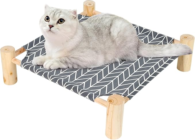 Patas Lague Cat and Dog Hammock Bed for Small Dogs, Brethable Wooden Cat Pet Rabbit Elevated Cooling Outdoor Bed Cots Furniture for All Seasons Arrow