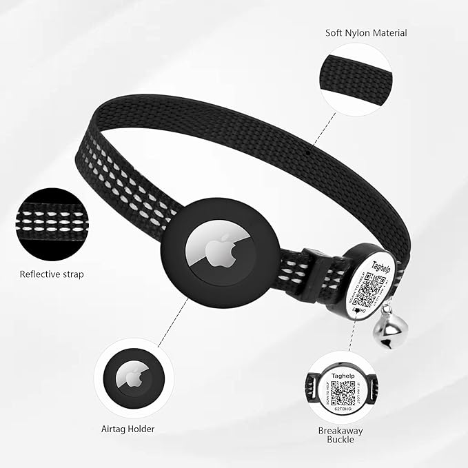 Reflective-Breakaway Cat Collars with Bells with QR Code Name Tag, Cat ID Tag Personalized,Adjustable Small,Ideal for Girl Cats Male Cats Kittens Puppies (Black B,Collar Only)