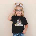KEEVICI Cute Cartoon Cat Shirts for Girls Kids Graphic Tees Kawaii Animal Pattern T Shirt Cotton Crewneck Summer Loose Tops