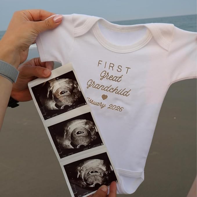 COUPLEHOODIES Personalized Baby Onesie Bodysuit – Custom Embroidery Gift for Pregnancy Reveal Baby Shower or First Grandchild