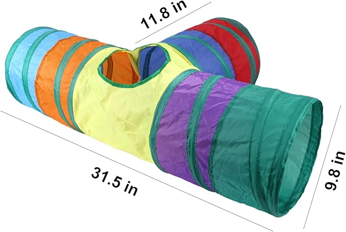 32Pcs Cat Toys Kitten Interactive Pet Toys Assortments, Foldable Rainbow Tunnel, Teaser Wand Fluffy Mouse Crinkle Balls Bell Play for Puppy Kitty (3 way)